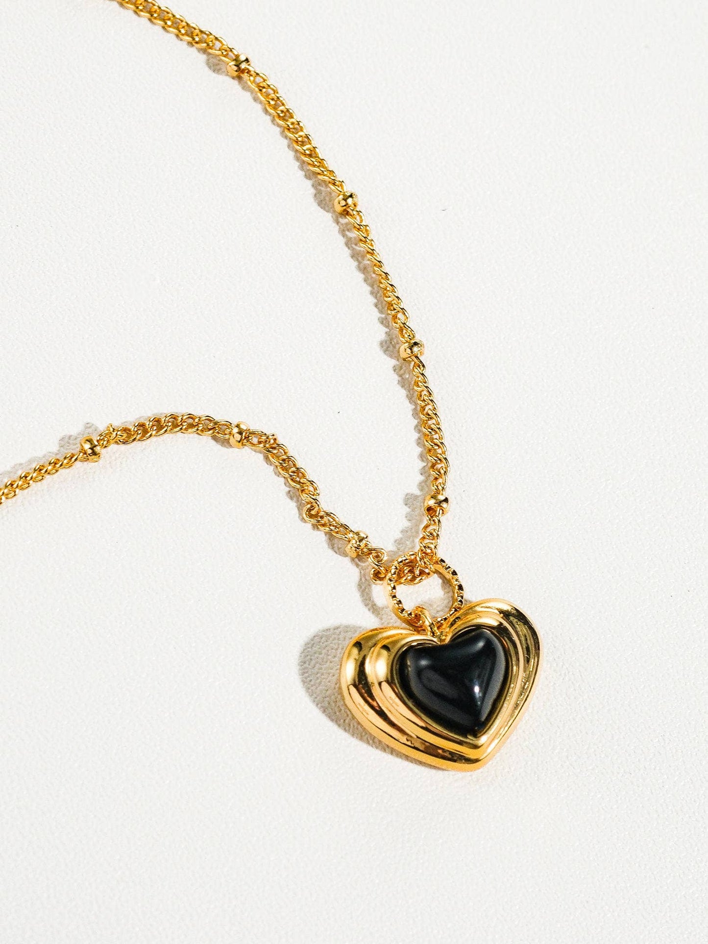 Girona 18K Gold Plated Petite Heart Necklace: Black