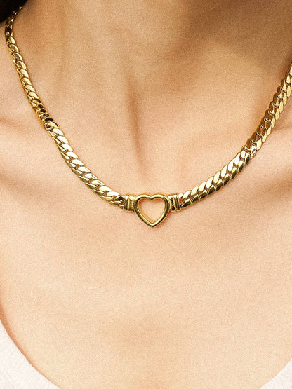 Tessa 14K Non-Tarnish Heart Snake Chain Necklace, Bracelet : Yellow Gold / Necklace