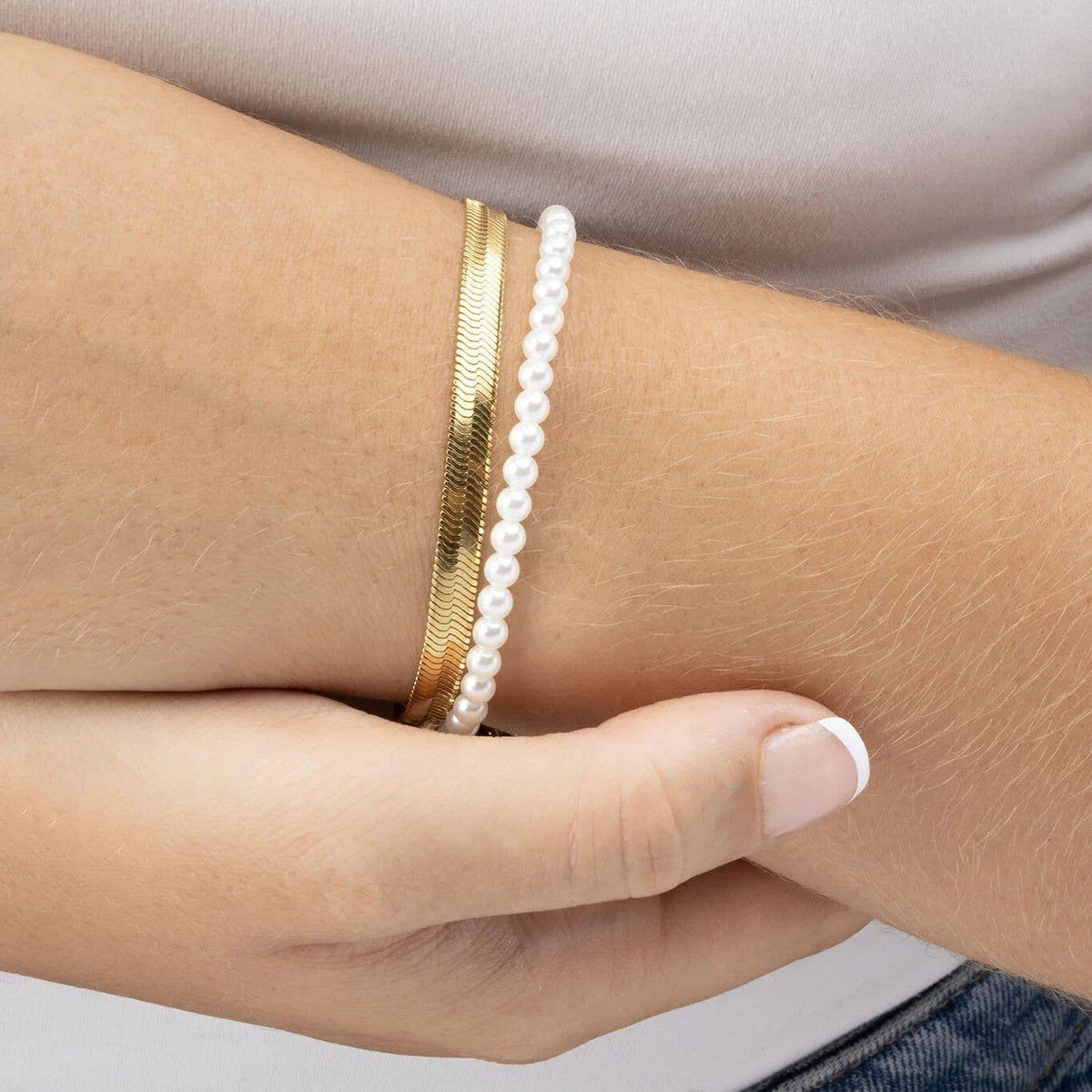 14K Gold plated 7.5 PLUS™ Herringbone Chain Bracelet: Gold