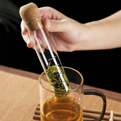 Glass Tube Tea Infuser with Cork Lid – 6.1” Herbal Steeper