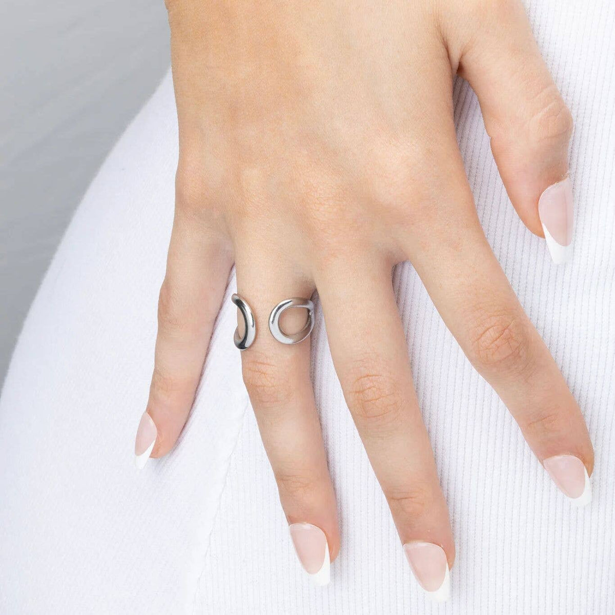 18K Gold PVD  Crescent Cuff Adjustable Ring: Gold