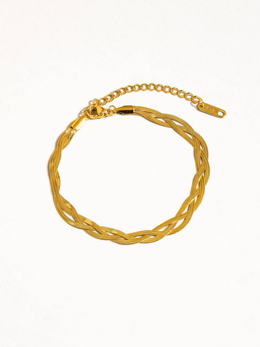 Yvet 18K Gold Non-Tarnish Braided Snake Chain Bracelet: Yellow Gold