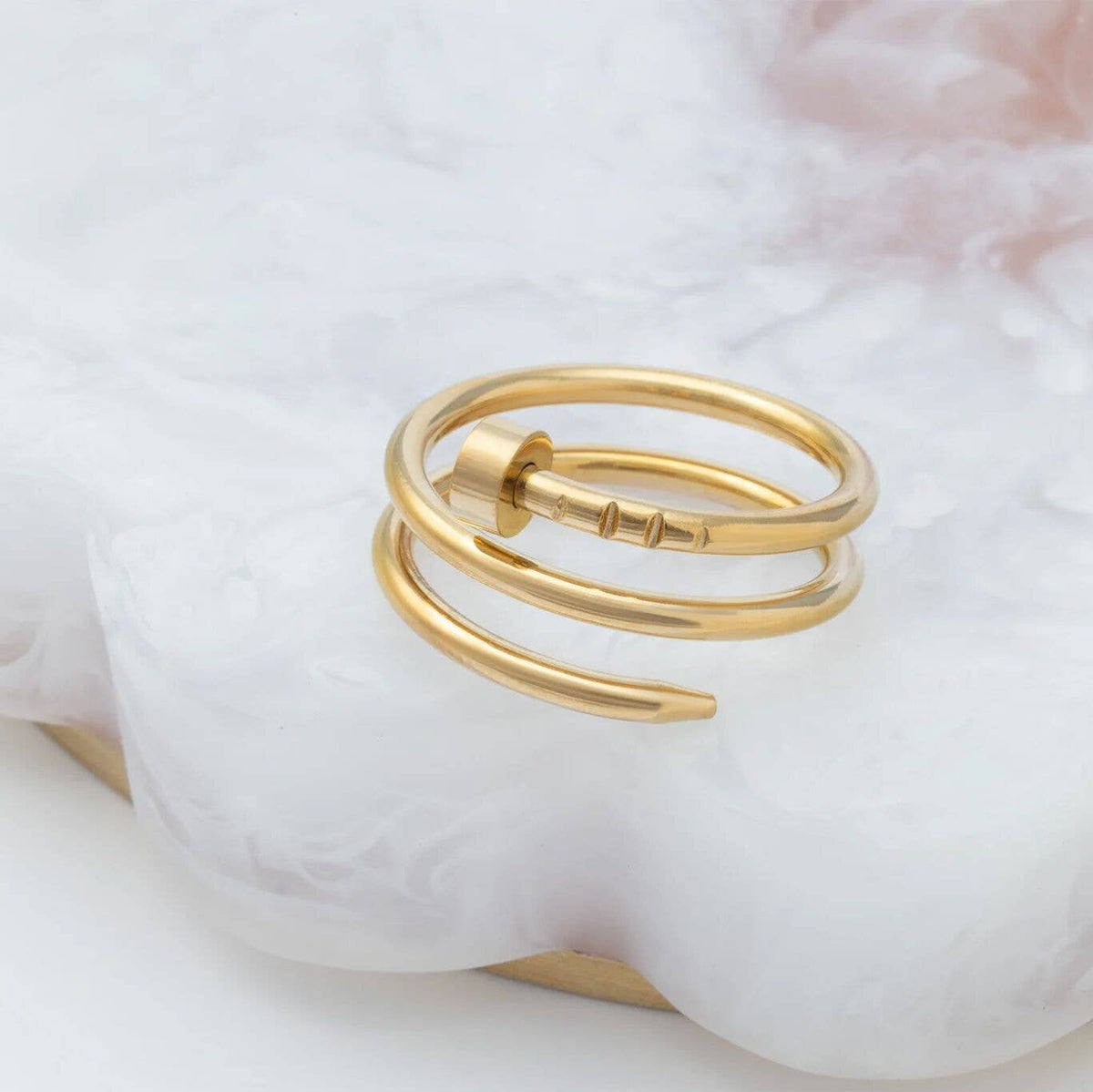 18K Gold PVD Twisted Nail Ring: Gold / 8