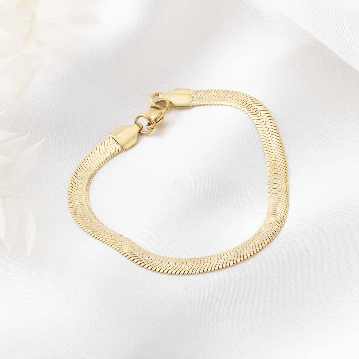 14K Gold plated 7.5 PLUS™ Herringbone Chain Bracelet: Gold