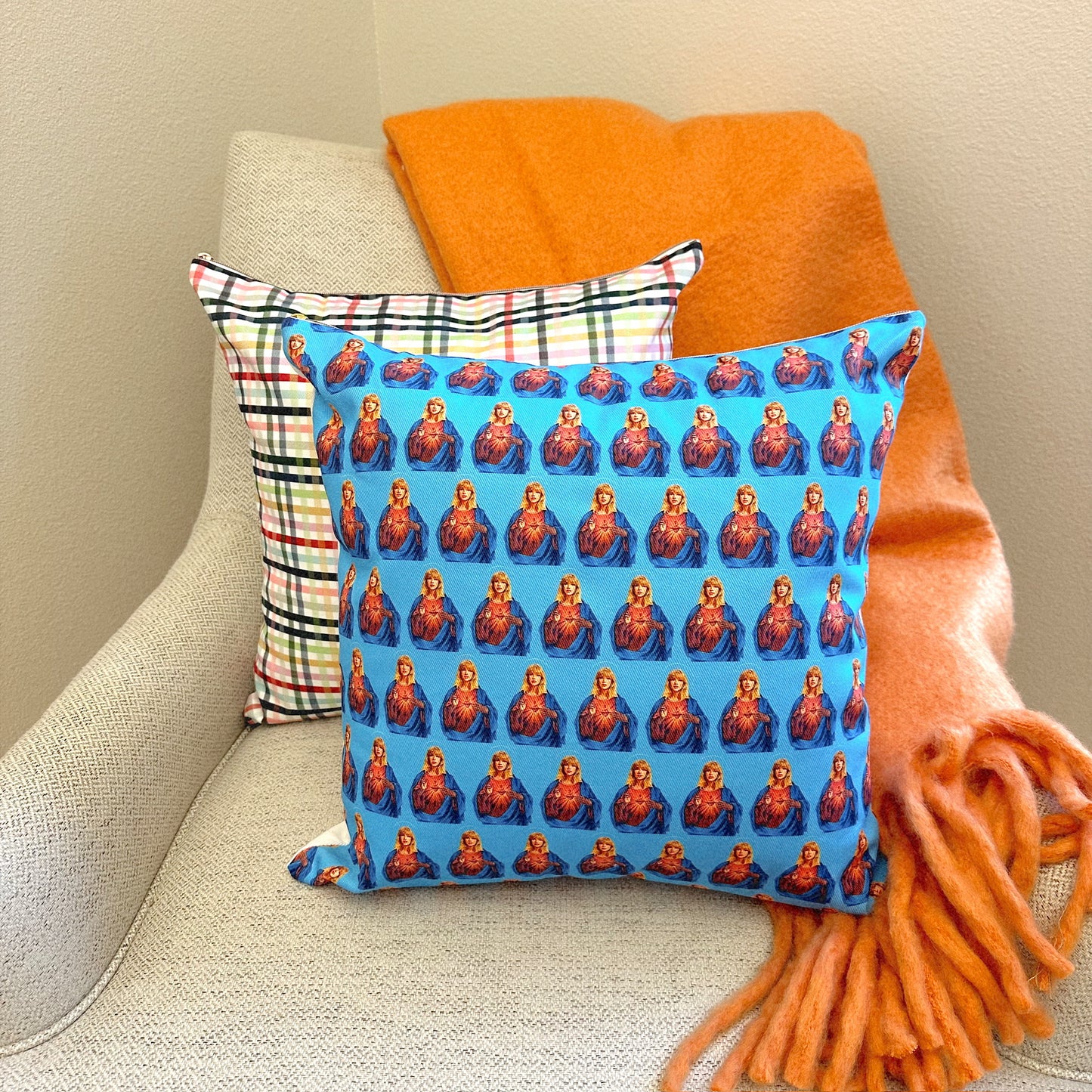 Taylor Swift - Eras Gingham + Sacred Heart Taylor Pillow Cover + Apricot Throw