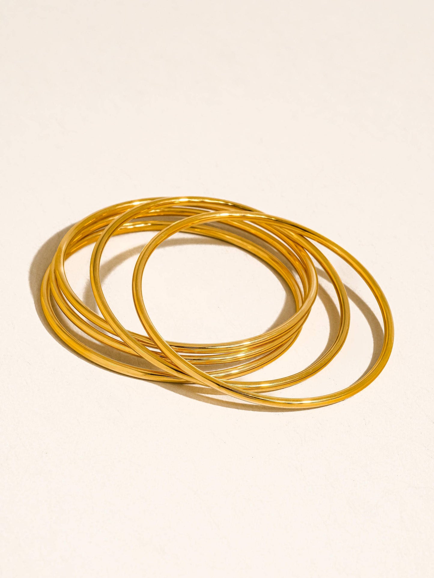 Olyss 18K Gold Non-Tarnish Classic Thin Bangle Set: Yellow Gold