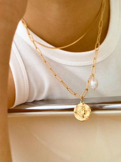 Isaline Gold 18K Gold Non-Tarnish Coin Chain Necklace: Yellow Gold