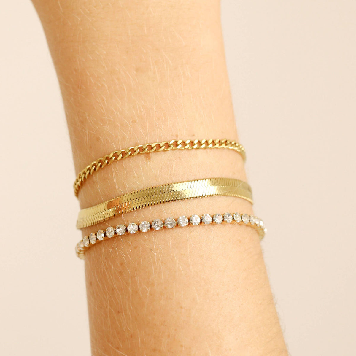18K Goldplated  Herringbone Chain Bracelet: 7.5" / 3mm