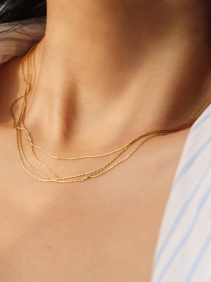Palisse 18K Gold Non-Tarnish Layered Dainty Chain Necklace: Yellow Gold