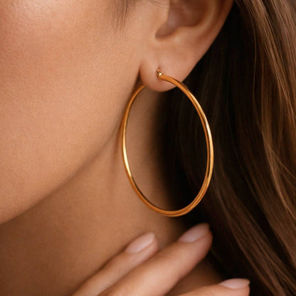 18K Gold Plated Waterproof Stainless Steel Hoop Earrings - 7147: S0OX3T7147 Gold