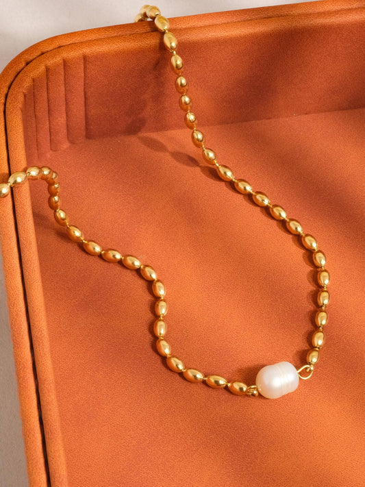 Vigne 18K Gold Non-Tarnish Pearl Ball Chain Necklace: Yellow Gold
