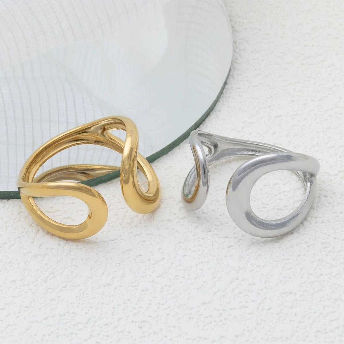 18K Gold PVD  Crescent Cuff Adjustable Ring: Gold