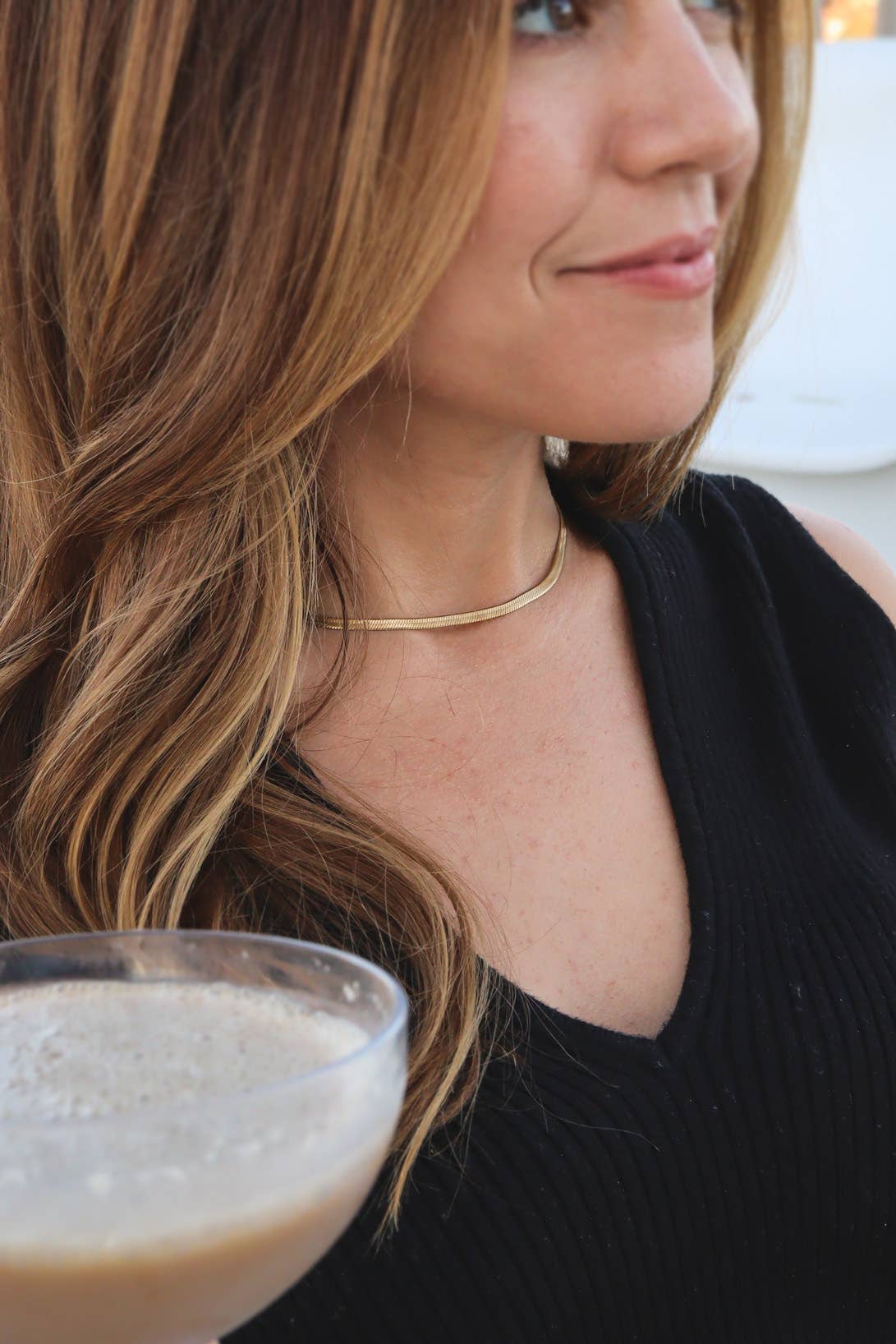 18K Gold plated Herringbone Chain Necklace: 24" / 3mm