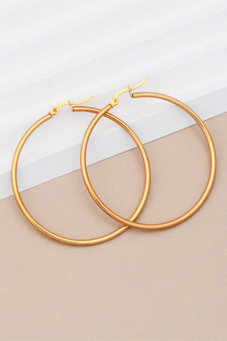 18K Gold Plated Waterproof Stainless Steel Hoop Earrings - 7147: S0OX3T7147 Gold