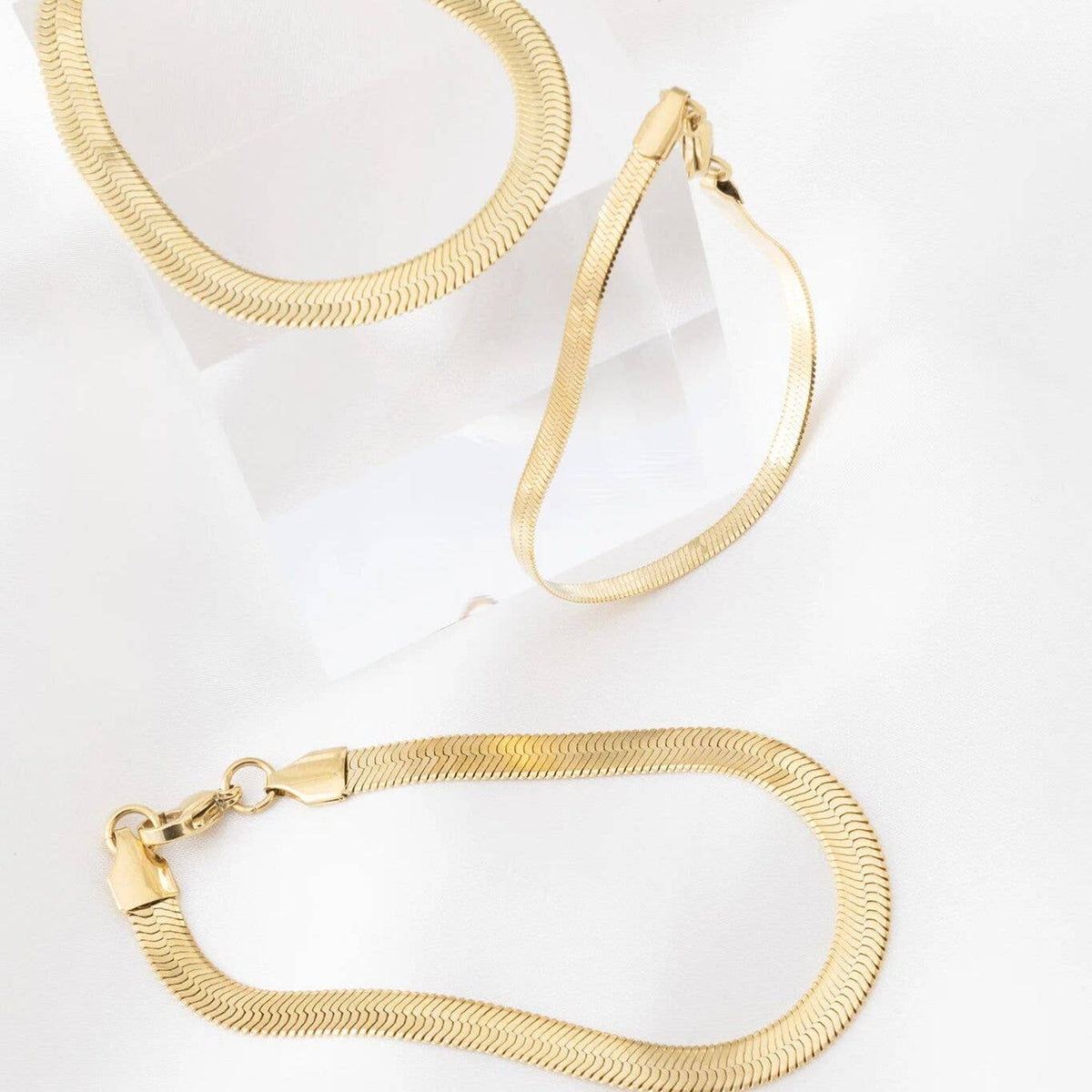 14K Gold plated 7.5 PLUS™ Herringbone Chain Bracelet: Gold