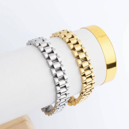 18K Tarnish free Watchband Chain Bracelet: Gold