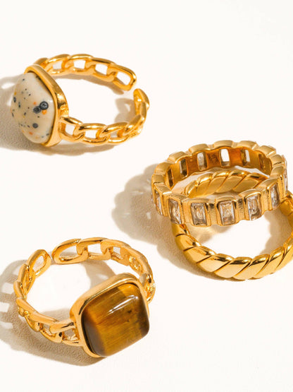 Pierre 18K Gold Non-Tarnish Braided Stack Ring: Yellow Gold / 8