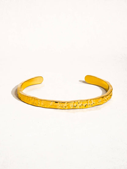 Bastien 18K Gold Non-Tarnish Textured Thin Bangle: Yellow Gold