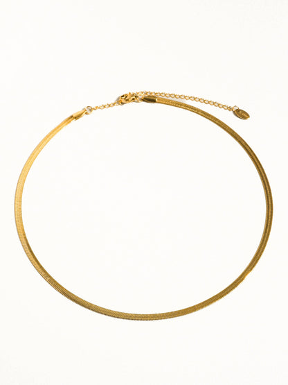 18K Gold Non-Tarnish Flat Snake Chain Necklace & Bracelet: Yellow Gold / Sylvie Necklace