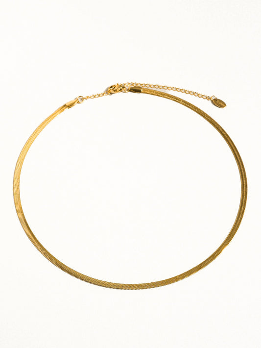 18K Gold Non-Tarnish Flat Snake Chain Necklace & Bracelet: Yellow Gold / Sylvie Necklace