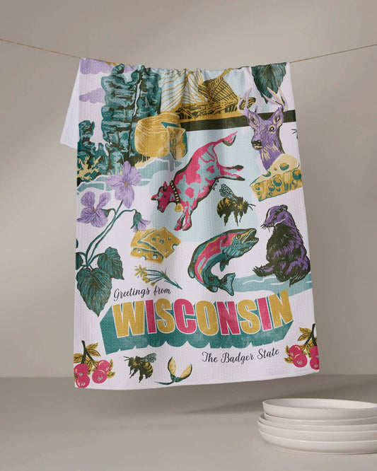 Greetings From Wisconsin Tea Towel