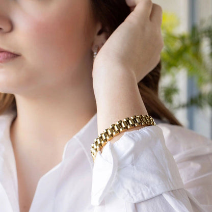 18K Tarnish free Watchband Chain Bracelet: Gold