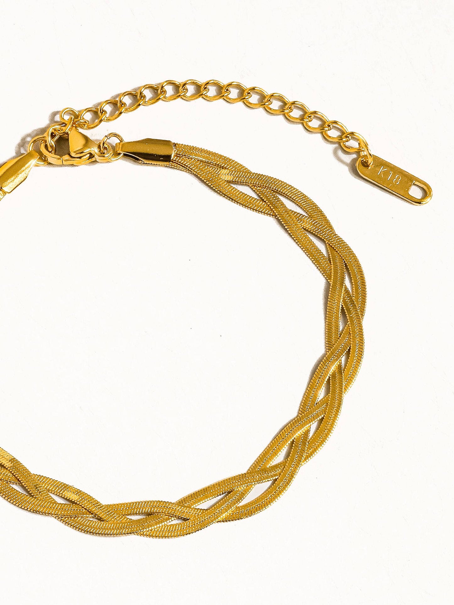 Yvet 18K Gold Non-Tarnish Braided Snake Chain Bracelet: Yellow Gold
