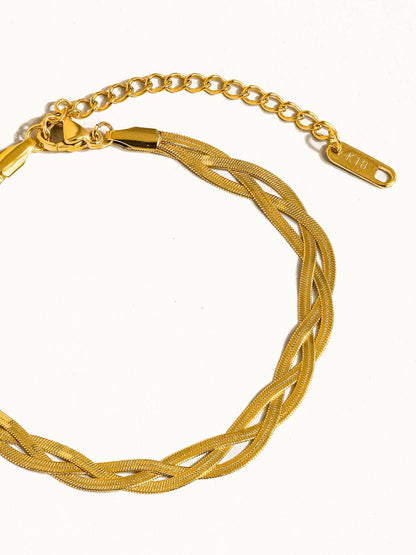 Yvet 18K Gold Non-Tarnish Braided Snake Chain Bracelet: Yellow Gold