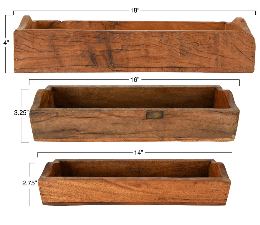 Set of 3 Found Wood Box Tray