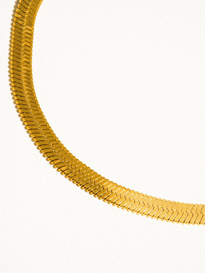 18K Gold Non-Tarnish Flat Snake Chain Necklace & Bracelet: Yellow Gold / Sylvie Necklace