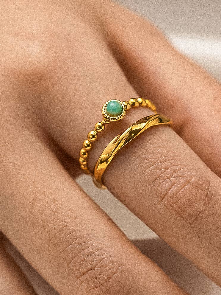 Lindy 18K Gold Non-Tarnish Layered Stone Ring: Turquoise