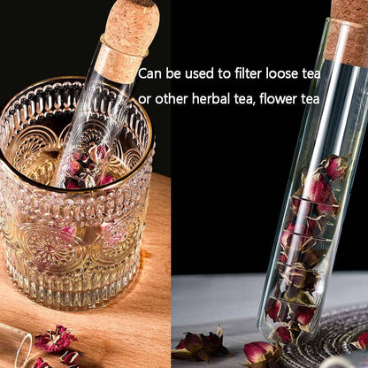 Glass Tube Tea Infuser with Cork Lid – 6.1” Herbal Steeper