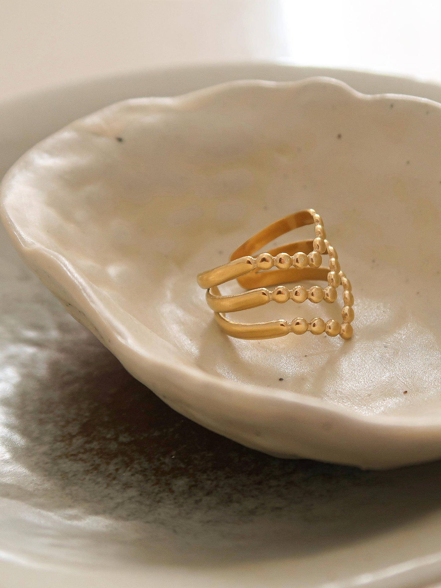 Iliad-Gold Non-Tarnish Stackable Adjustable Ring: Yellow Gold