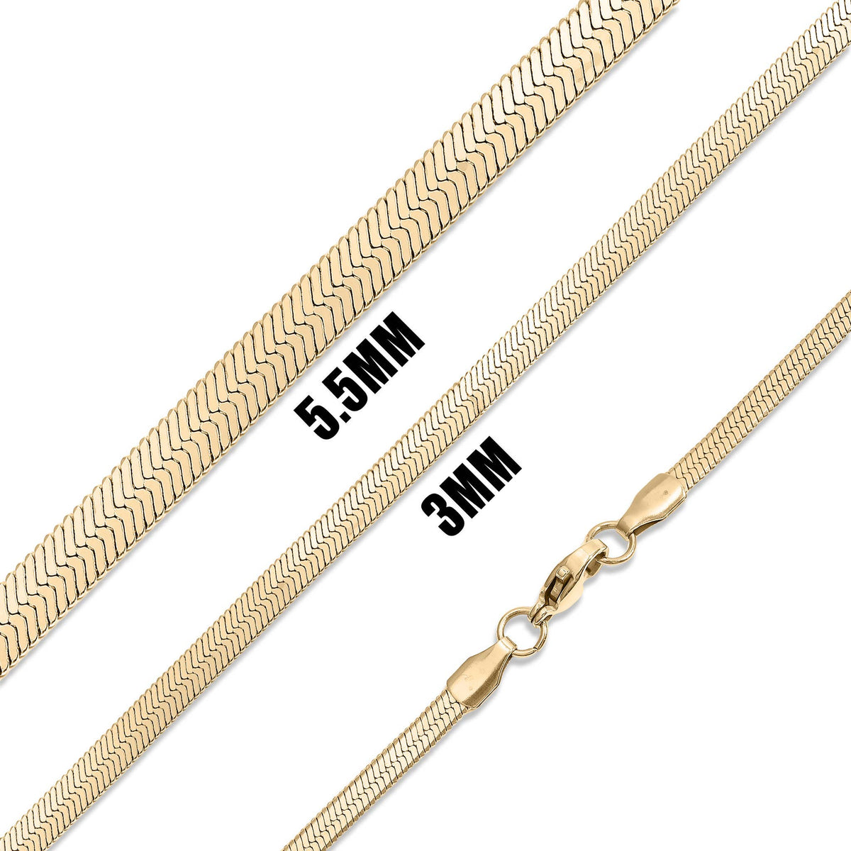 18K Gold tarnish free Herringbone Chain Necklace: 14" / 3mm