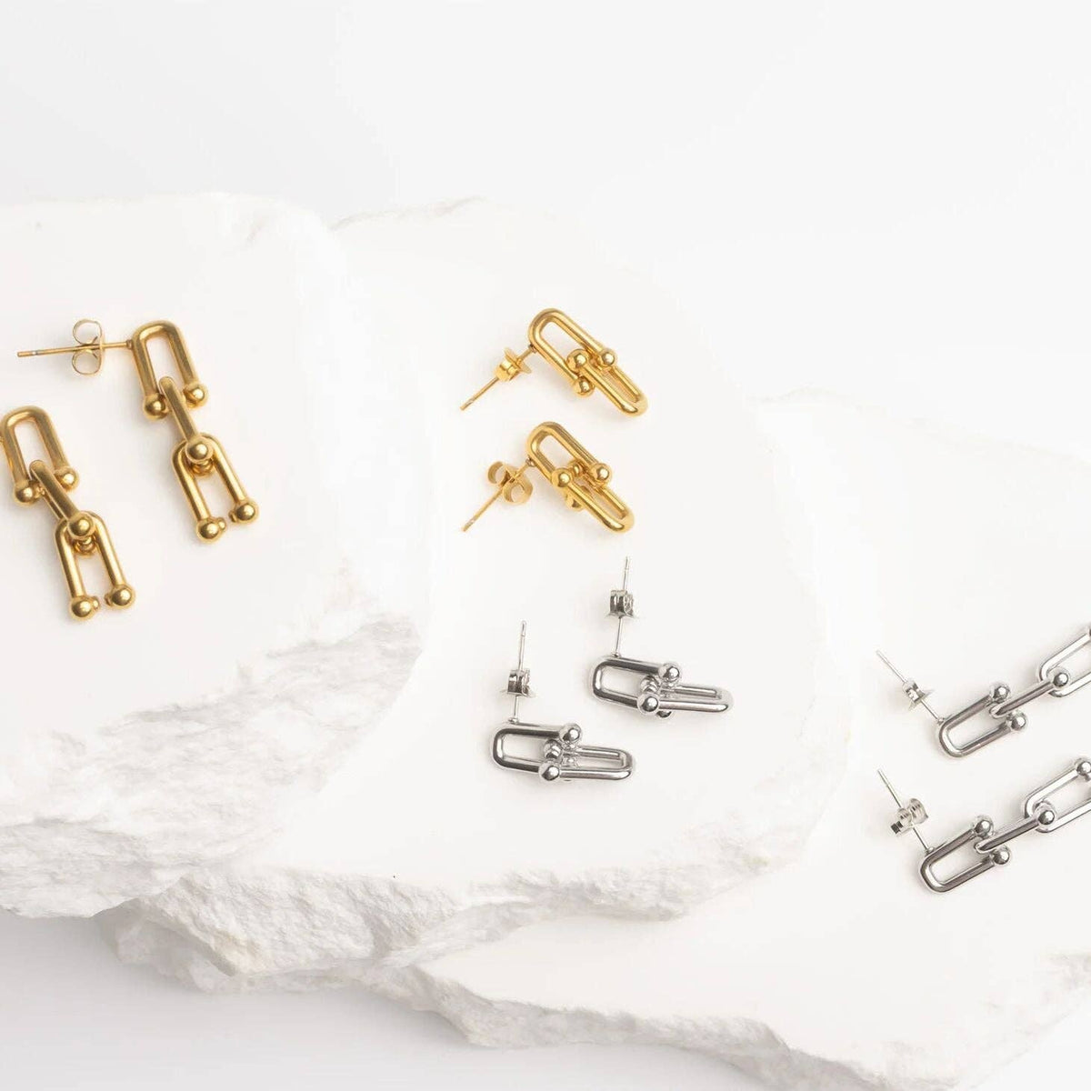 18K Gold PVD Thick Ulock Chain Earrings: Gold