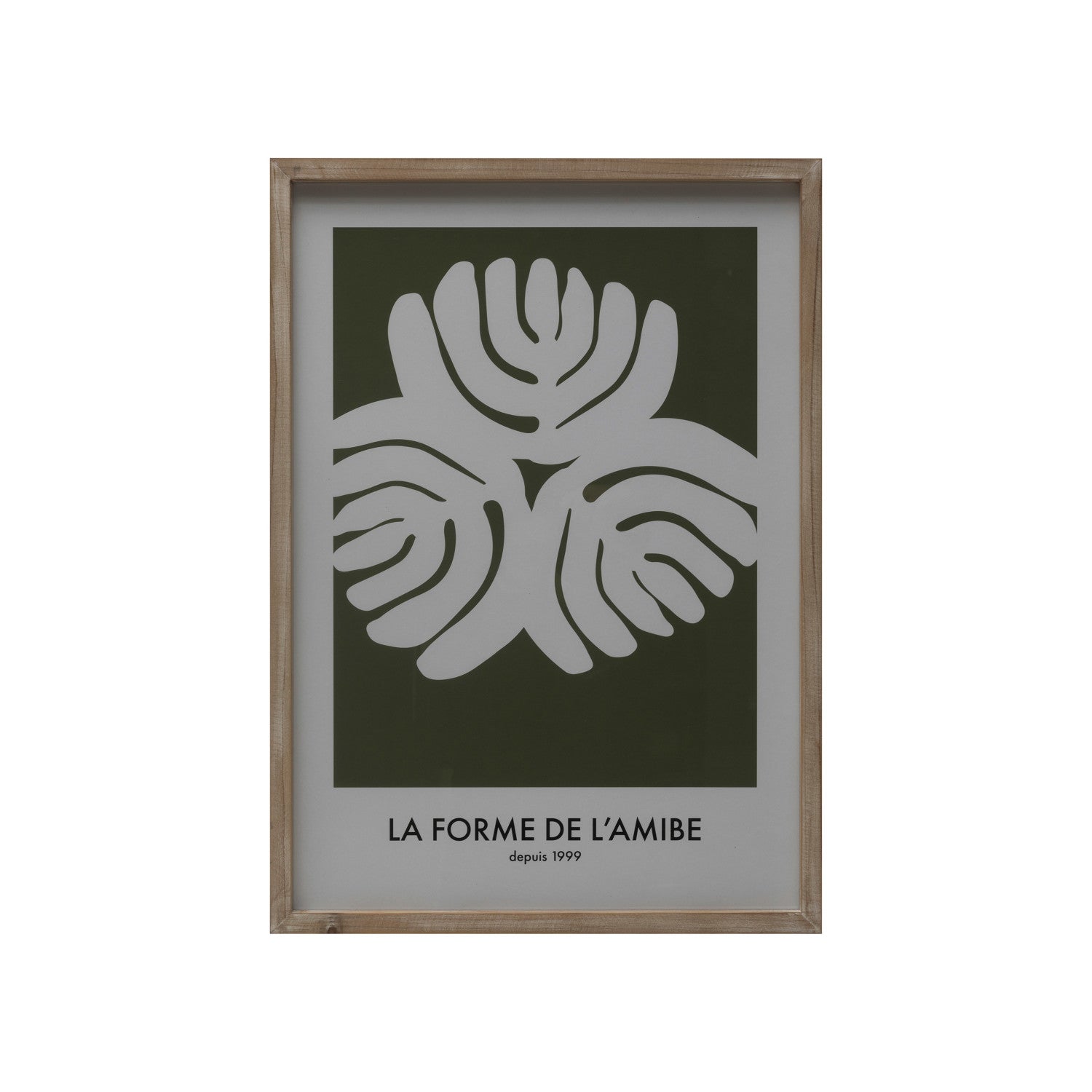 Wood Framed Glass Wall Décor w/ Abstract Floral Print "La Forme De L'Amibe…"