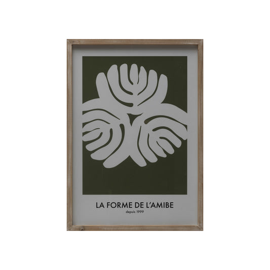 Wood Framed Glass Wall Décor w/ Abstract Floral Print "La Forme De L'Amibe…"