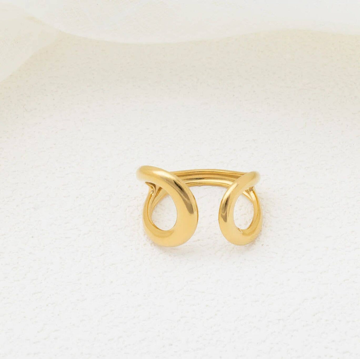 18K Gold PVD  Crescent Cuff Adjustable Ring: Gold