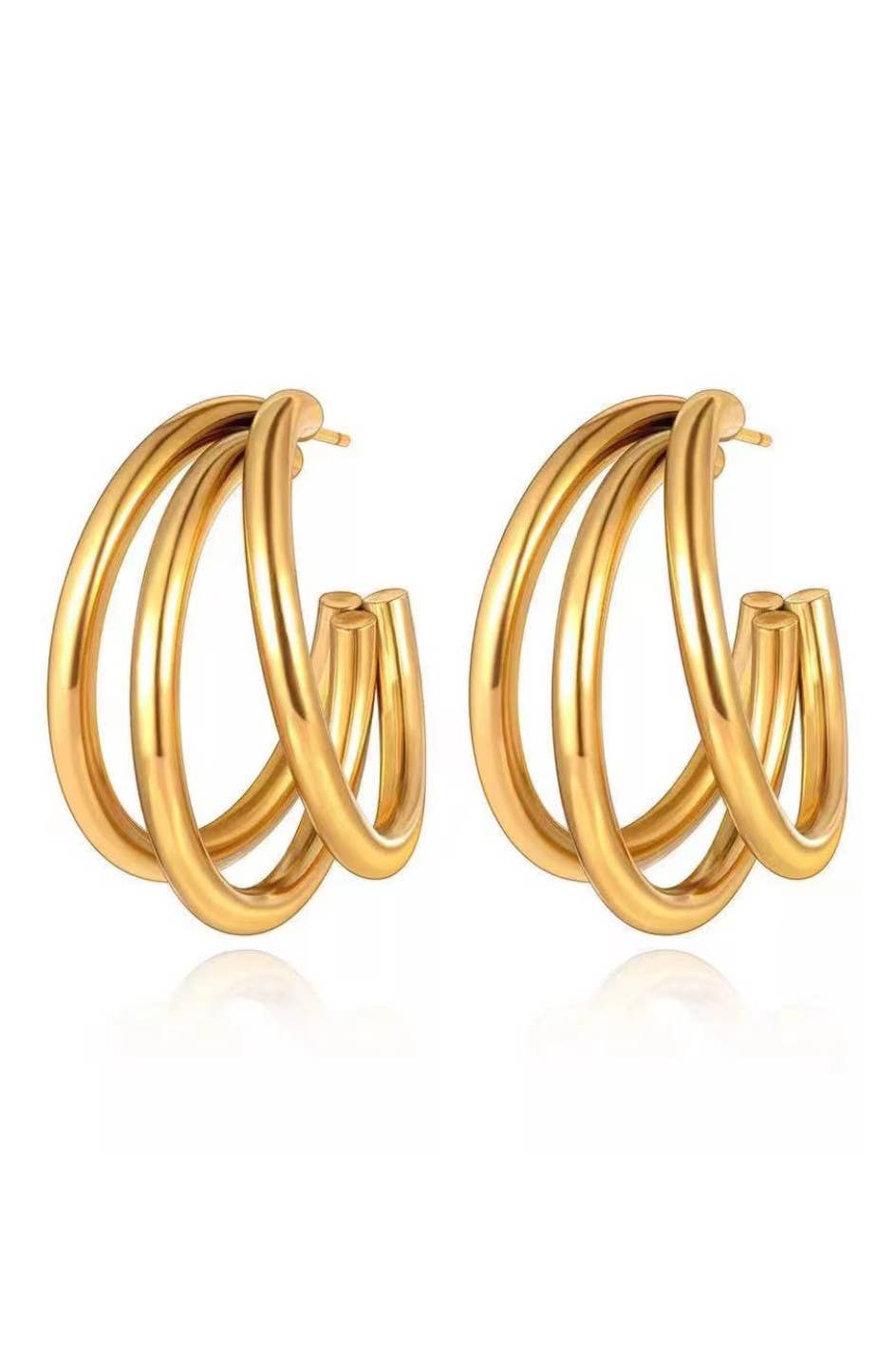 18K Gold Plated Waterproof Stainless Steel Hoop Earrings - 6889: S0OX3T6889