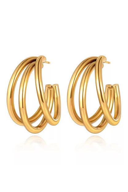 18K Gold Plated Waterproof Stainless Steel Hoop Earrings - 6889: S0OX3T6889