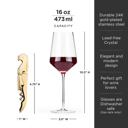 Crystal Wine Glasses & Corkscrew Gift Box Set