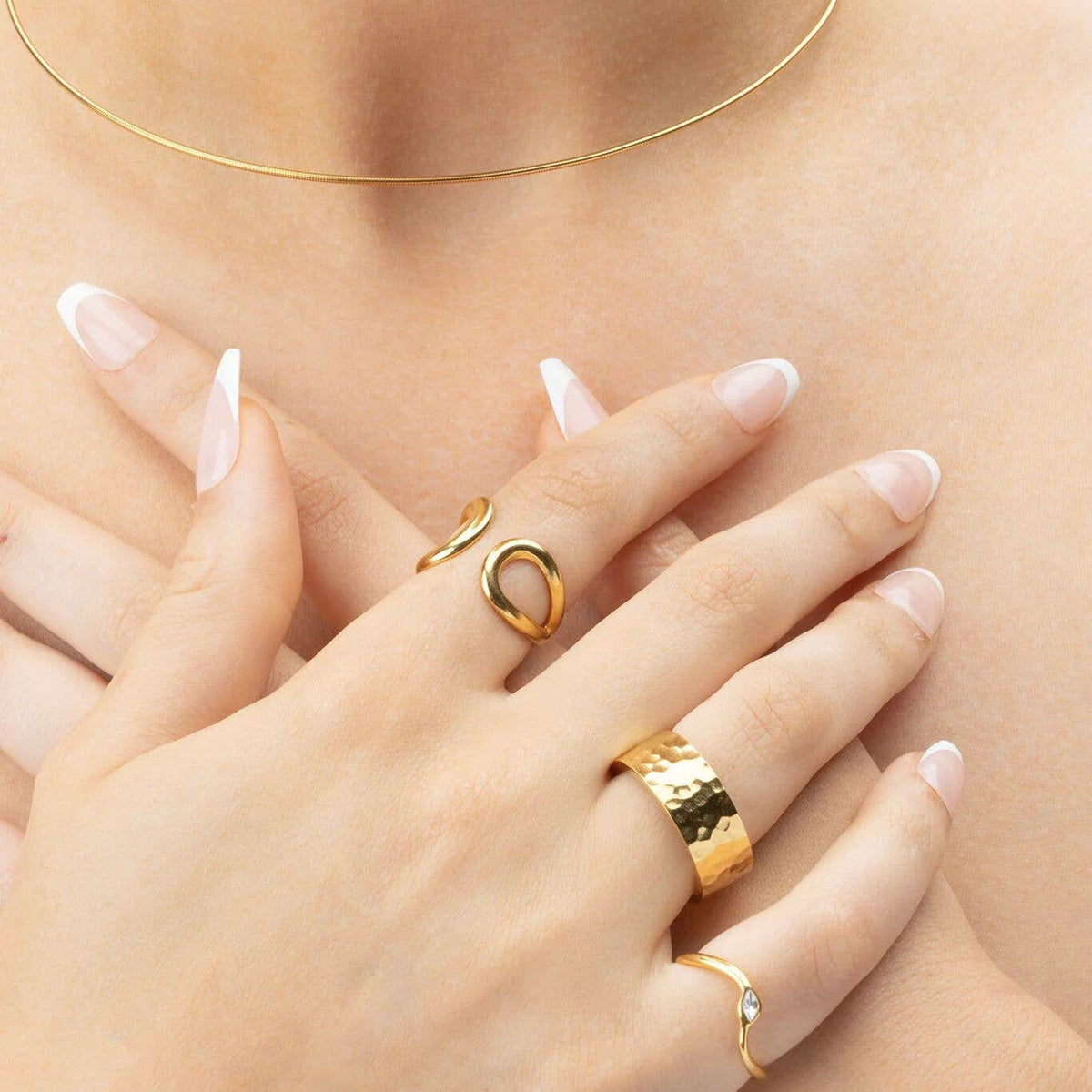 18K Gold PVD  Crescent Cuff Adjustable Ring: Gold
