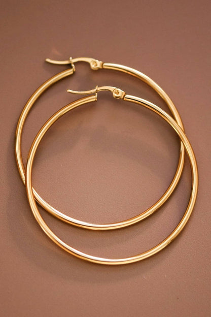 18K Gold Plated Waterproof Stainless Steel Hoop Earrings - 7147: S0OX3T7147 Gold