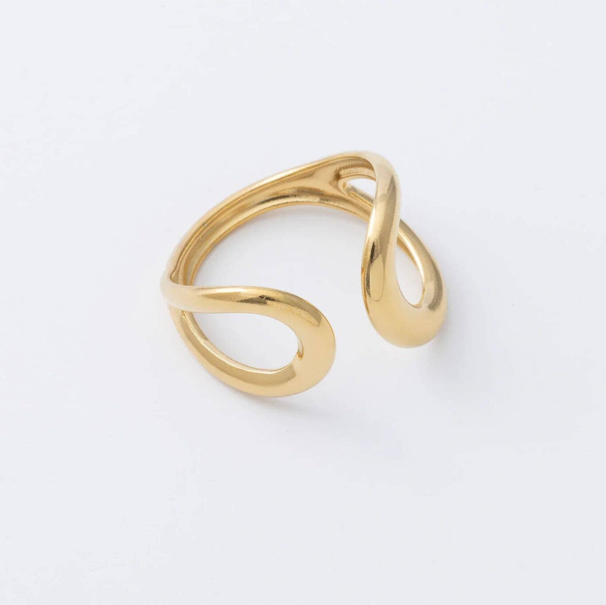18K Gold PVD  Crescent Cuff Adjustable Ring: Gold