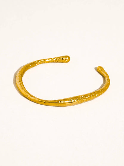 Ruvic 18K Gold Non-Tarnish Textured Open Cuff Bracelet: Yellow Gold