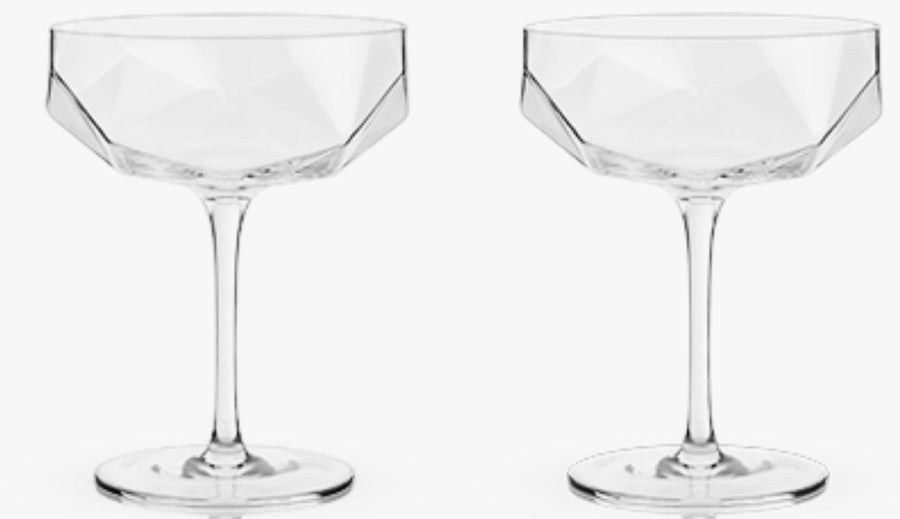 Set of 2 Faceted Crystal Coupe Glasses