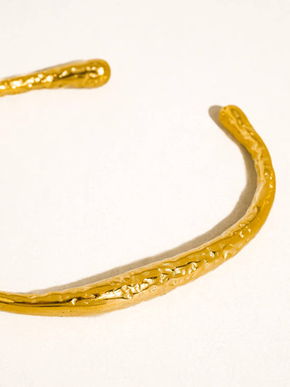 Ruvic 18K Gold Non-Tarnish Textured Open Cuff Bracelet: Yellow Gold