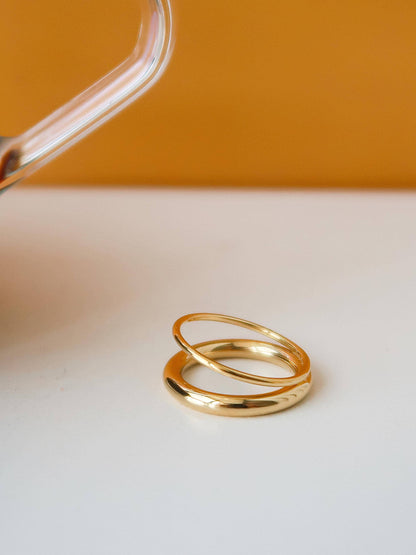 Harvey 18K Gold Non-Tarnish Classic Double Band Ring: Yellow Gold / 7