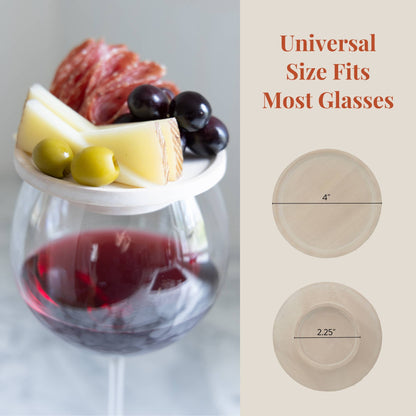 Wine Glass Charcuterie Plates - Set of 4, White-Washed