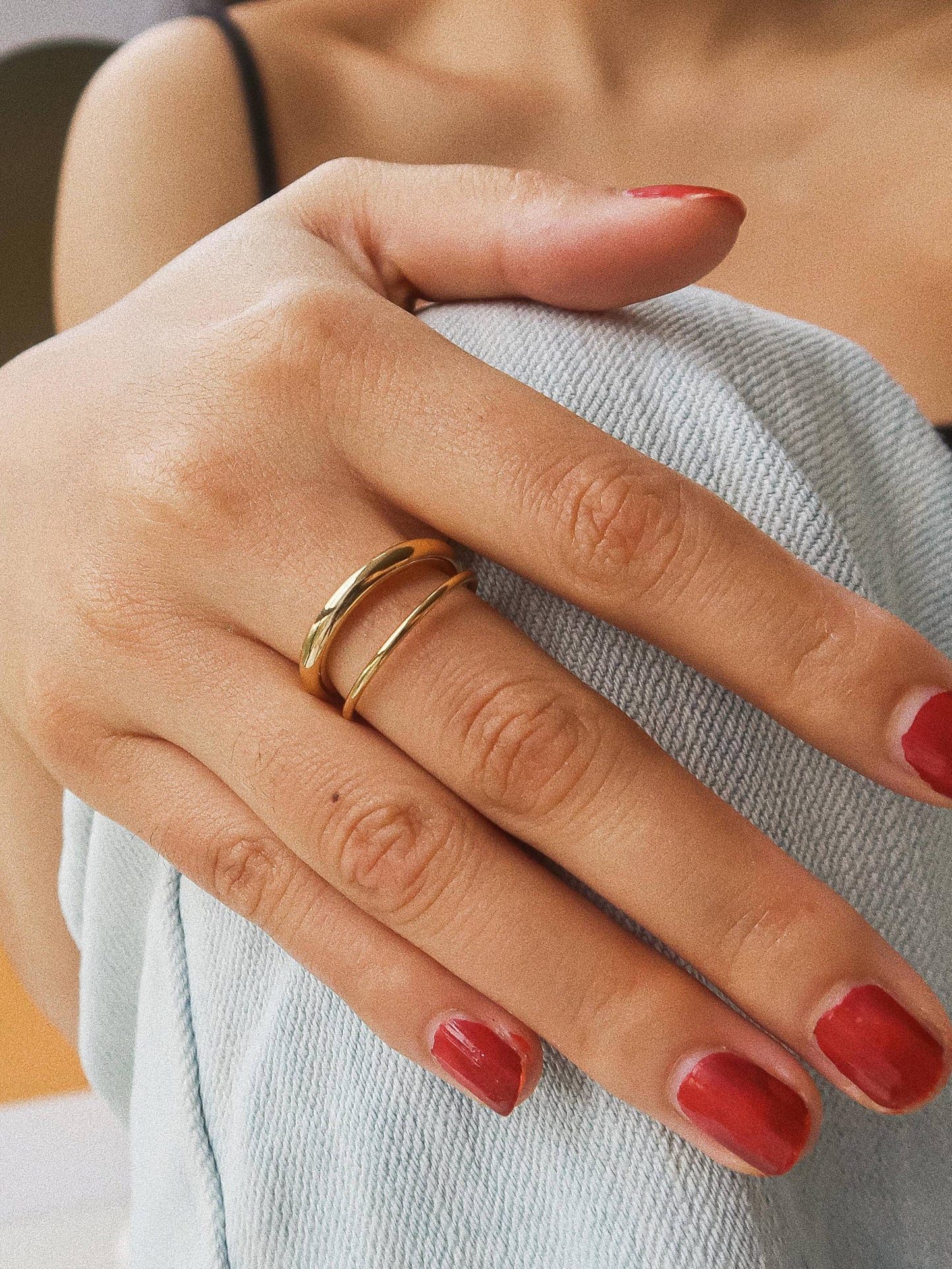 Harvey 18K Gold Non-Tarnish Classic Double Band Ring: Yellow Gold / 8